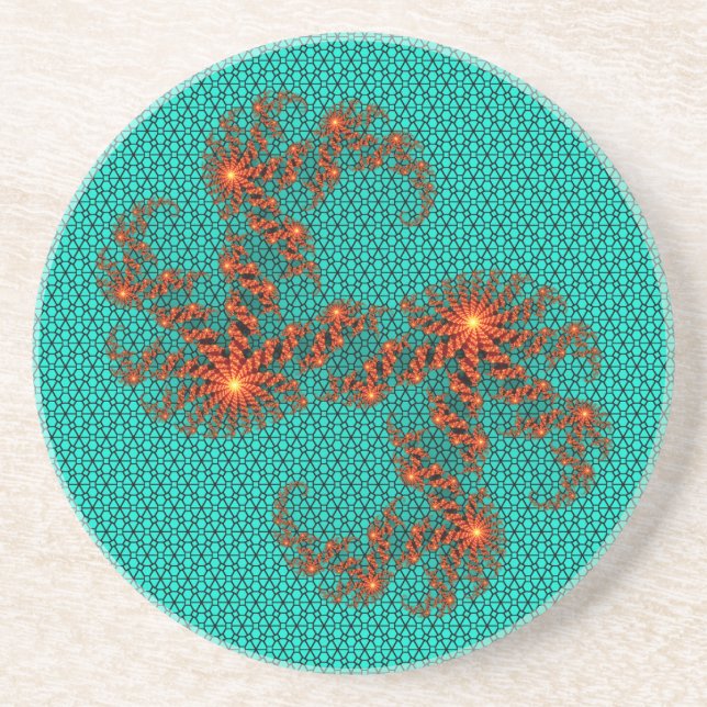 Teal Black Abstract Mandala Pattern Coaster (Front)