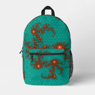 Teal Black Abstract Mandala Pattern Printed Backpack