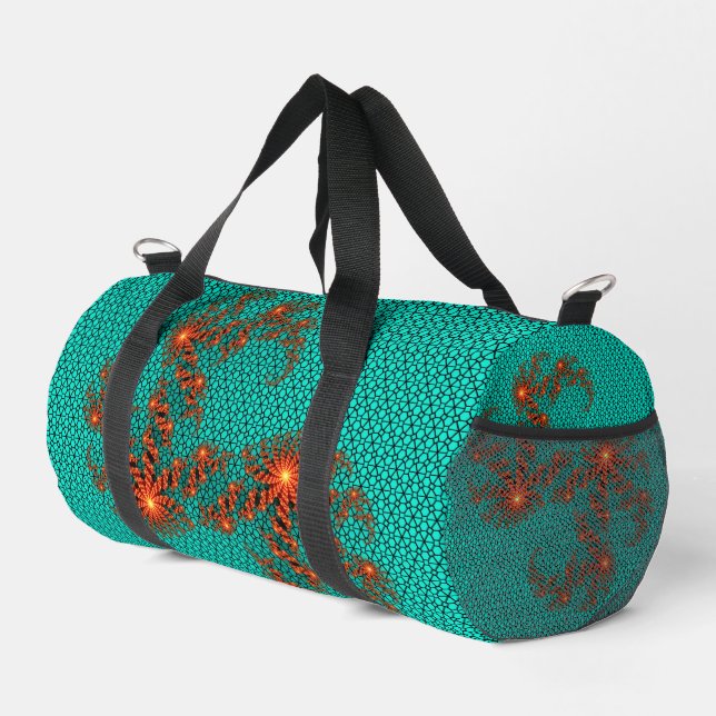 Teal Black Abstract Mandala Pattern Small Duffle Bag (Right Corner)