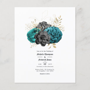 Teal, Black and Gold Floral Gothic Wedding Flyer