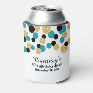 Teal, Black and Gold Glitter Confetti 30th Can Cooler