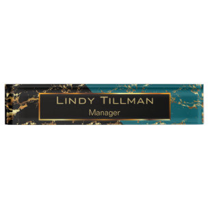 Teal, Black and Gold Marble Design Nameplate