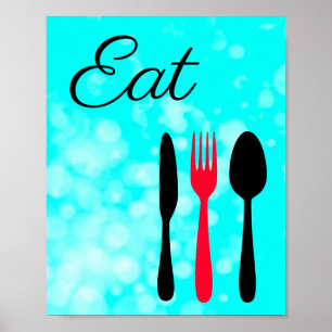 Teal,  Black and Red Eat Sign for Kitchen