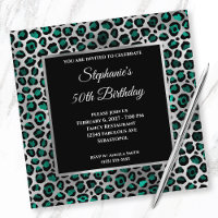 Teal Black and Silver Leopard Glam 50th Birthday