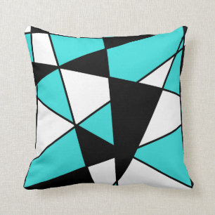 Teal Black and White Modern Geometric Pattern Cushion