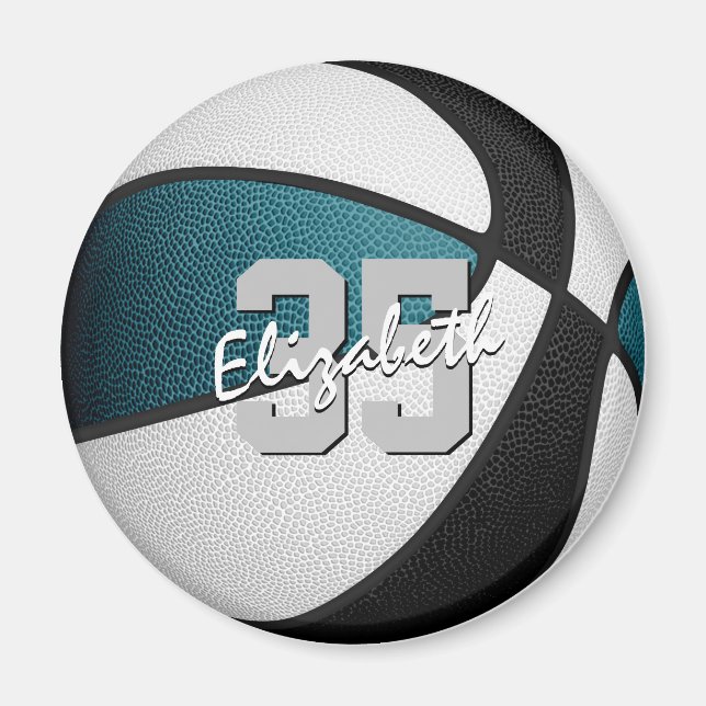 teal black basketball team colours kids party gift magnet (Front)