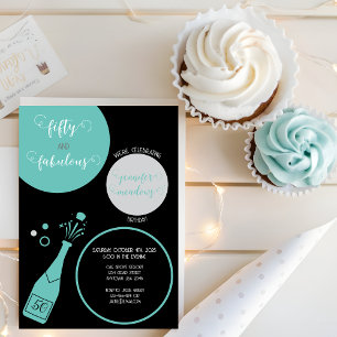 Teal Black Champagne 50 and Fabulous Birthday Invitation