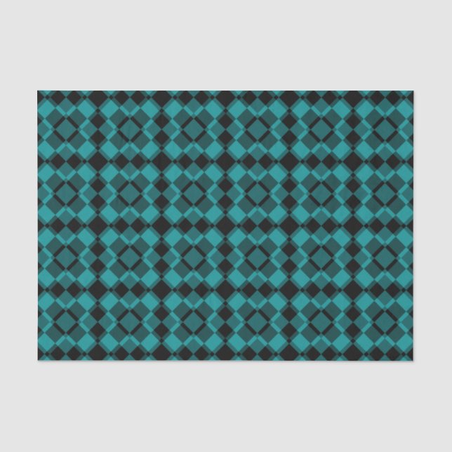 Teal Black Checker Argyle Pattern Tissue Paper (Front)