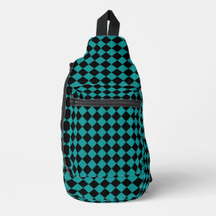 Teal Black Checker Diamond Pattern Sling Bag