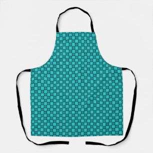 Teal Black Chequerboard Gingham Pattern Apron