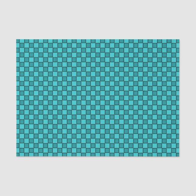Teal Black Chequerboard Pattern Tissue Paper (Front)