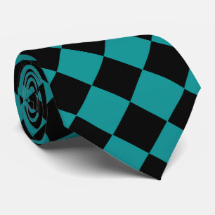 Teal Black Chequered Diamond Pattern Tie
