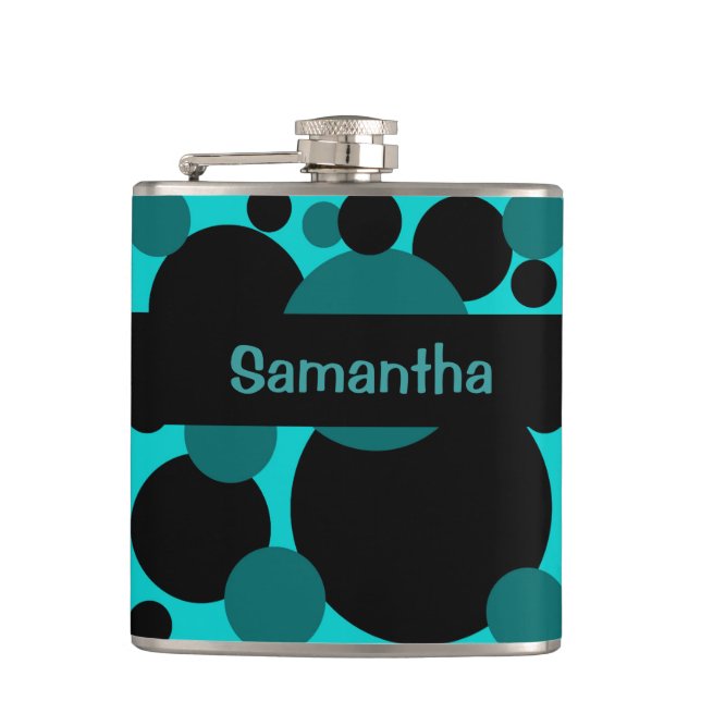 Teal black circle dots drinking flask (Front)