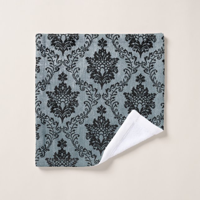 Teal black damask pattern, art nouveau pattern, vi wash cloth (Wash Cloth)
