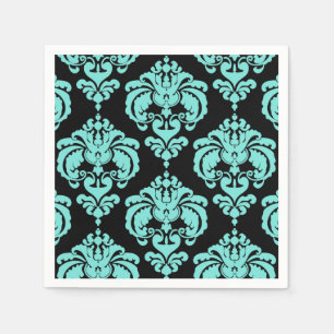 Teal & Black Damask Vintage Wedding Event Party Napkin