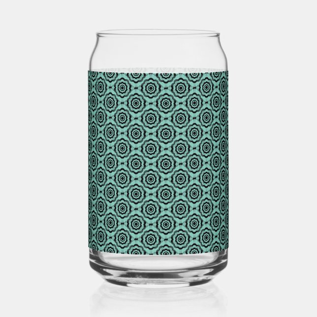 Teal Black Flower Seamless Pattern Can Glass (Front)