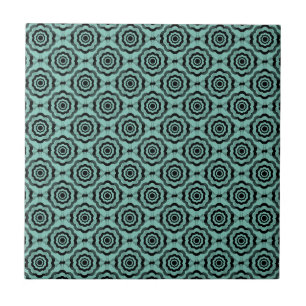 Teal Black Flower Seamless Pattern Ceramic Tile