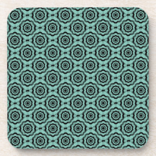 Teal Black Flower Seamless Pattern Coaster