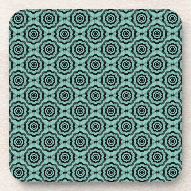 Teal Black Flower Seamless Pattern Coaster (Front)