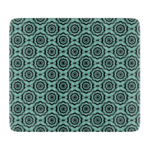 Teal Black Flower Seamless Pattern Cutting Board