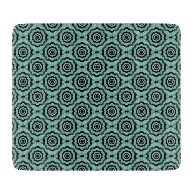 Teal Black Flower Seamless Pattern Cutting Board (Front)