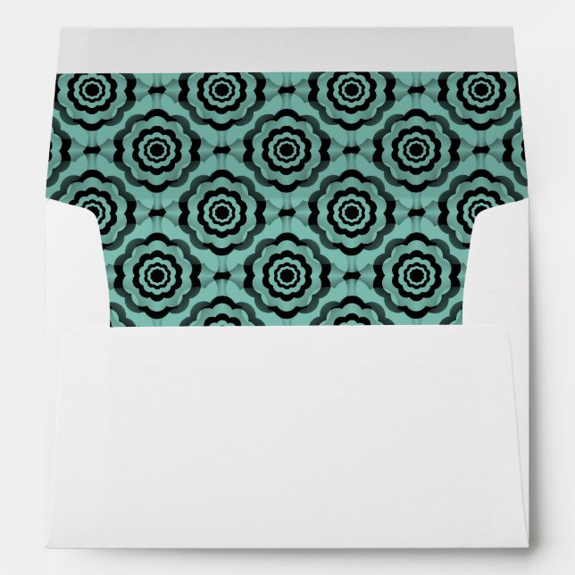 Teal Black Flower Seamless Pattern Envelope (Back (Bottom))