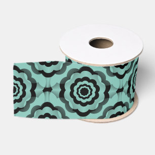 Teal Black Flower Seamless Pattern Grosgrain Ribbon