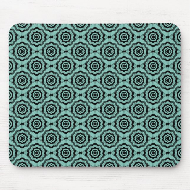 Teal Black Flower Seamless Pattern Mouse Pad (Front)