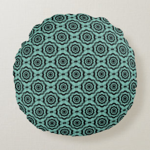 Teal Black Flower Seamless Pattern Round Cushion