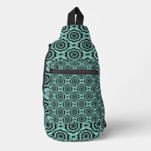 Teal Black Flower Seamless Pattern Sling Bag