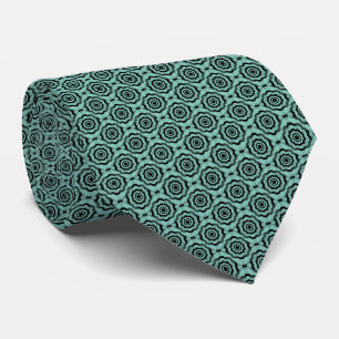 Teal Black Flower Seamless Pattern Tie