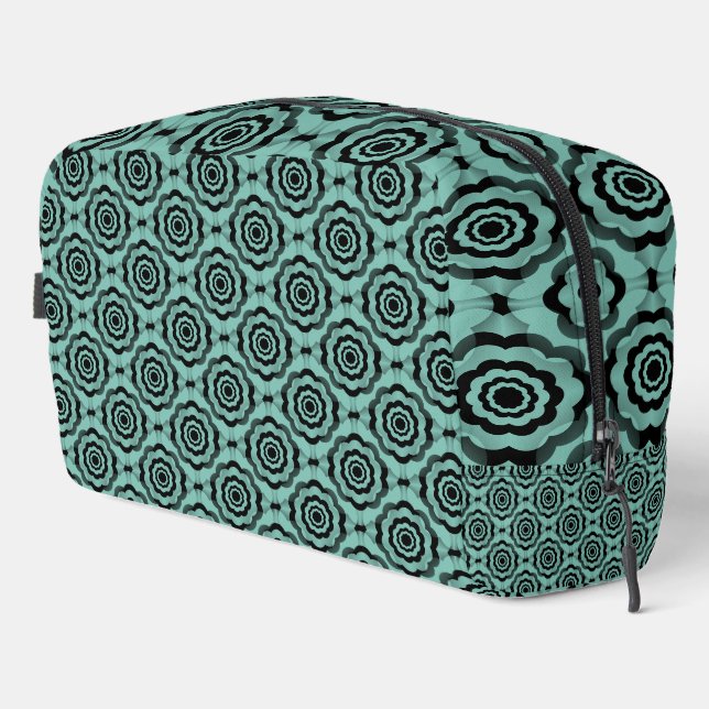 Teal Black Flower Seamless Pattern Toiletry Bag (Right Corner)