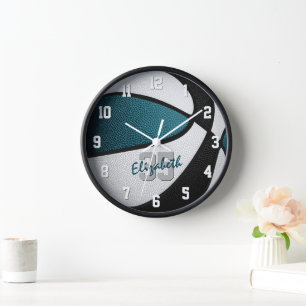 teal black girls boys basketball personalised clock