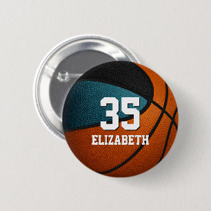 teal black girls boys basketball team colours 6 cm round badge