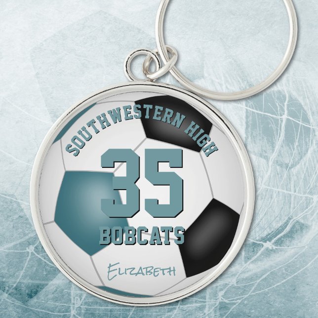 teal black girls boys sports team name soccer key ring (Creator Uploaded)