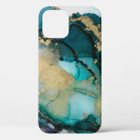 Teal Black Gold Alcohol Ink Fluid Artabstract,art,