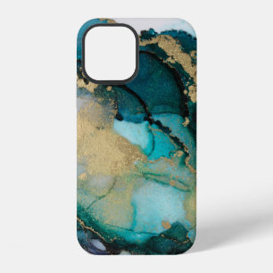 Teal Black Gold Alcohol Ink Fluid Artabstract,art, iPhone 12 Case