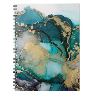 Teal Black Gold Alcohol Ink Fluid Artabstract,art, Notebook