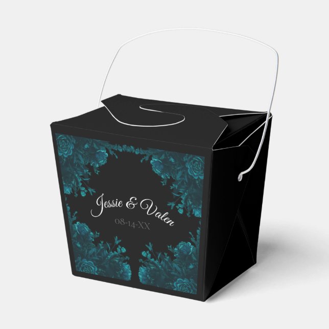 Teal Black Gothic Wedding Take Out Favour Box (Front Side)