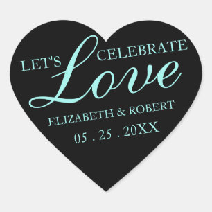 Teal + Black Heart - Wedding Invitation Stickers