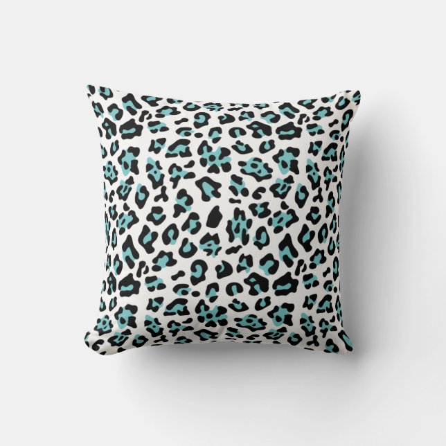 Teal Black Leopard Animal Print Pattern Cushion (Front)