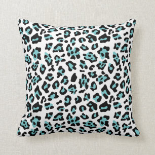 Teal Black Leopard Animal Print Pattern Cushion