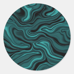 Teal Black Marble Swirl Abstract Liquid Wave Classic Round Sticker