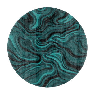 Teal Black Marble Swirl Abstract Liquid Wave Cutting Board