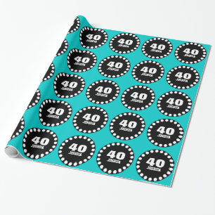 TEAL BLACK Modern 40th Birthday Custom Name V15A3 Wrapping Paper