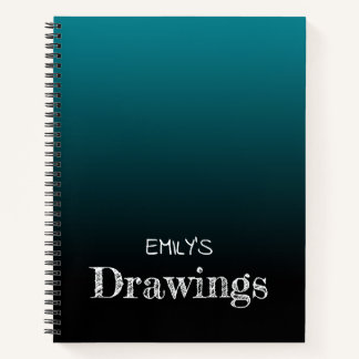 Teal Black Ombre Personalised Drawing Notebook