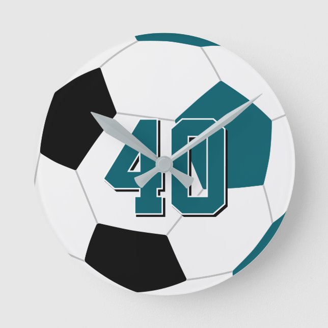 teal black or ANY team colours kids soccer Round Clock (Front)