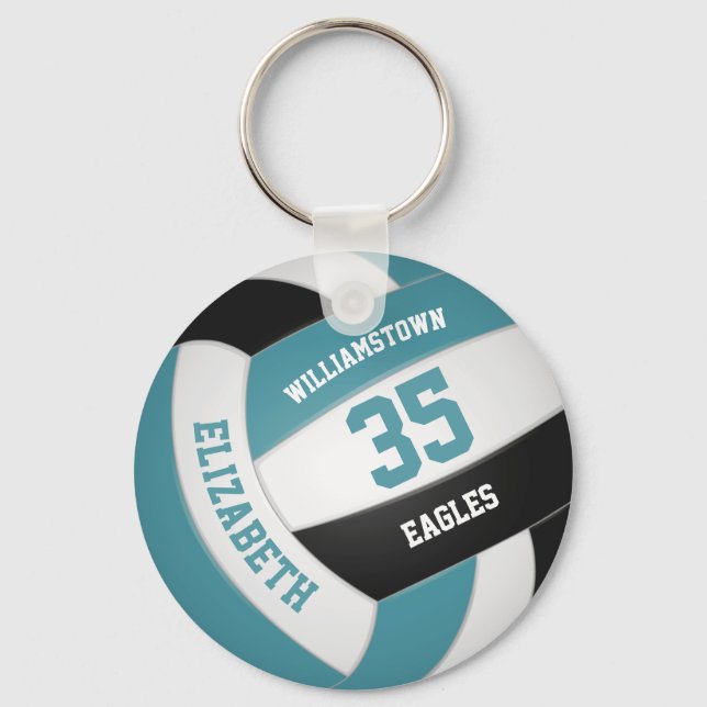 teal black personalised team name volleyball key ring (Front)