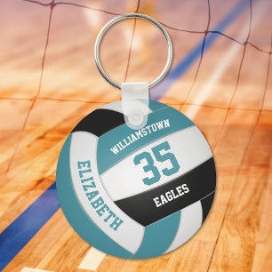 teal black personalized team name volleyball key ring