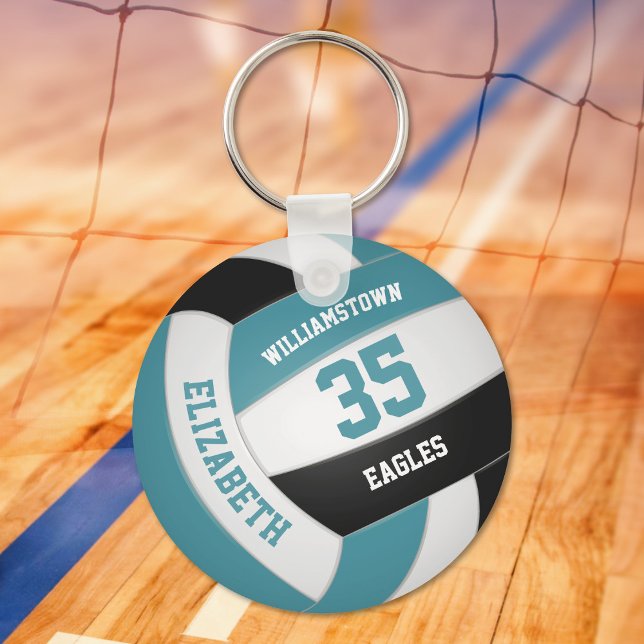 teal black personalized team name volleyball key ring (Creator Uploaded)